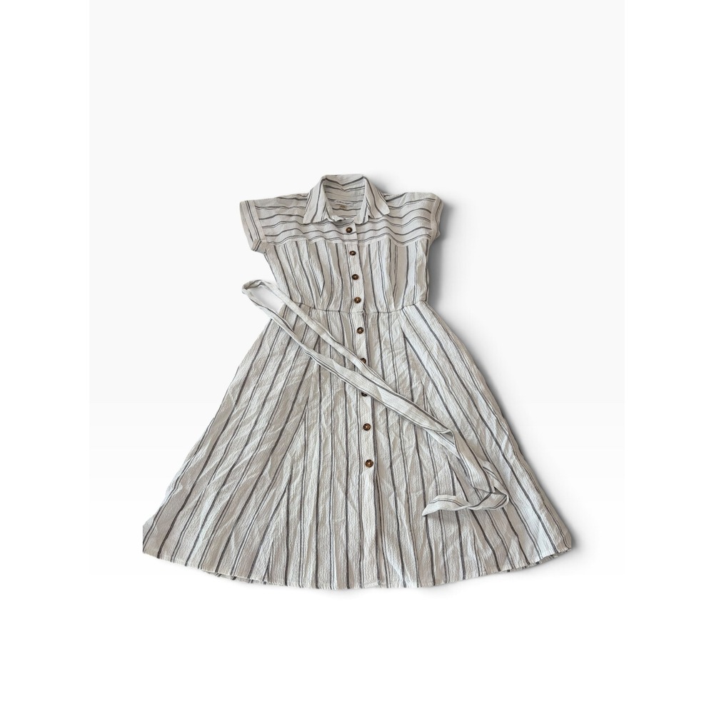 Calvin Klein Women White Striped Gauze Button Down Shirt Dress with Belt Size 4